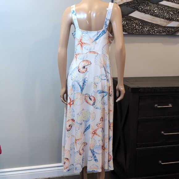 Chaps Sleeveless Beach Dress Midi A-Line Summer Vacation Resortwear Sea Shells - Picture 9 of 14